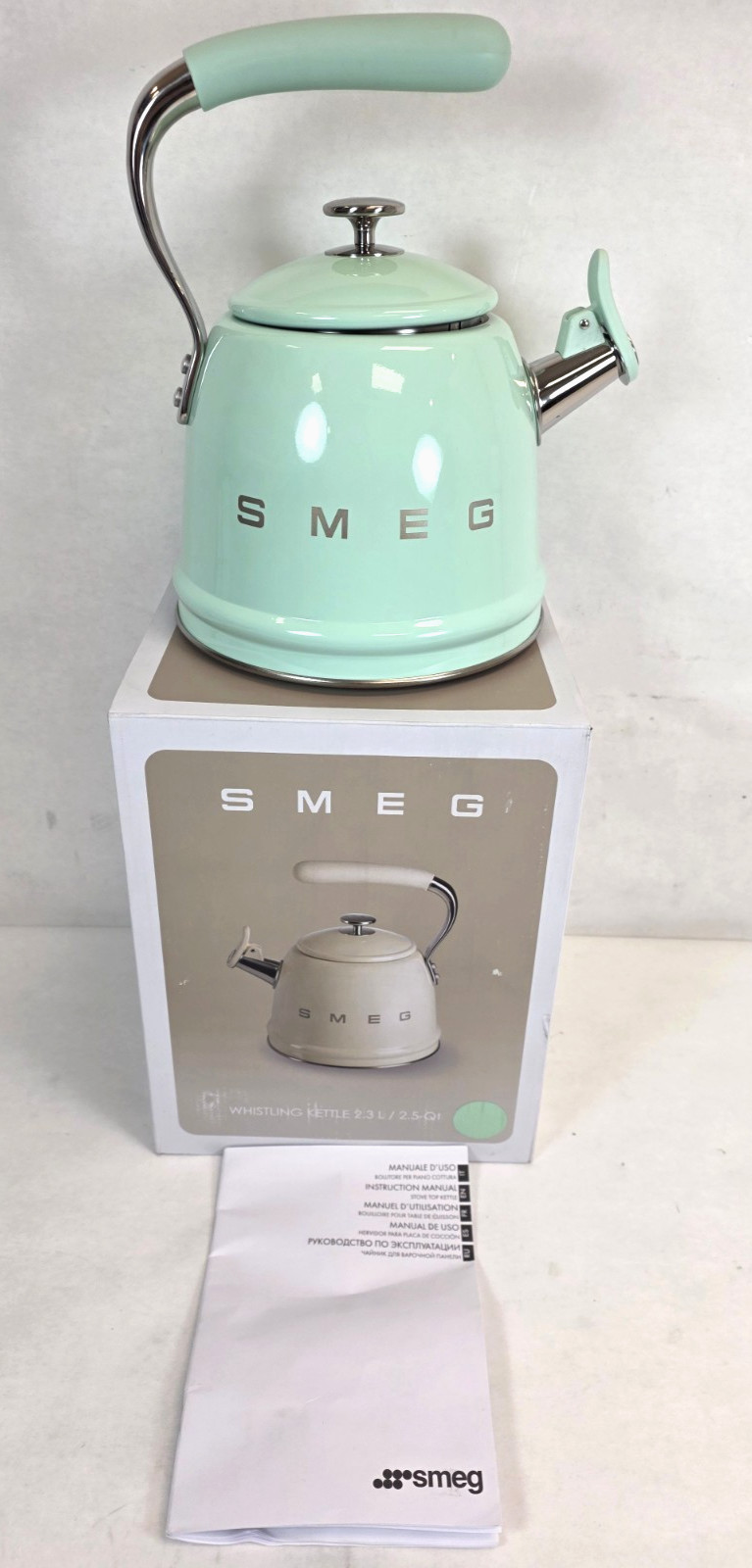 Used-Smeg CKLW2001PG Pastel Green 50\'s Retro Style Whistling Kettle -FREE S/H