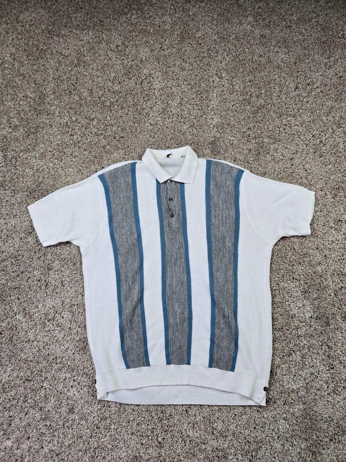 Vintage Gardner\'s Of Gilroy Polo Shirt Large White Striped Knit Short Sleeve 60s Vintage Gardner\'s Of Gilroy Polo Shirt Large White Striped Knit Short Sleeve 60s