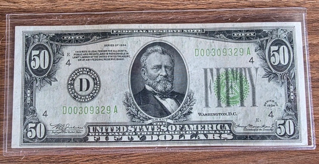 1934 $50 LIGHT LIME SEAL United States of America Paper Money bill. CRISP NOTE 1934 $50 LIGHT LIME SEAL United States of America Paper Money bill. CRISP NOTE