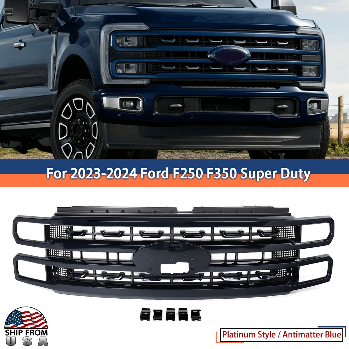 Antimatter Blue Front Bumper Grille For 2023-2024 Ford F-250 F-350 Super Duty Antimatter Blue Front Bumper Grille For 2023-2024 Ford F-250 F-350 Super Duty