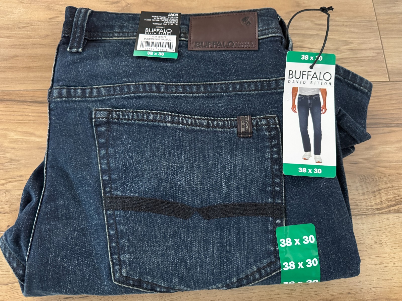 Blue Buffalo David Bitton Jack Jeans - Slim Straight Stretch - Size: 38W /30L Blue Buffalo David Bitton Jack Jeans - Slim Straight Stretch - Size: 38W /30L