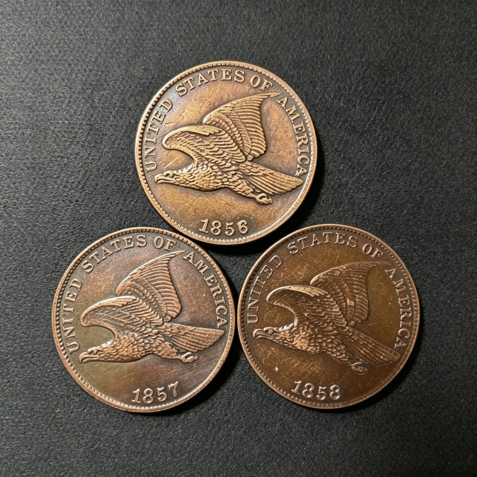 1856/1857/1858 3Pcs Flying Eagle Very Good VG Coin As shown in the figure