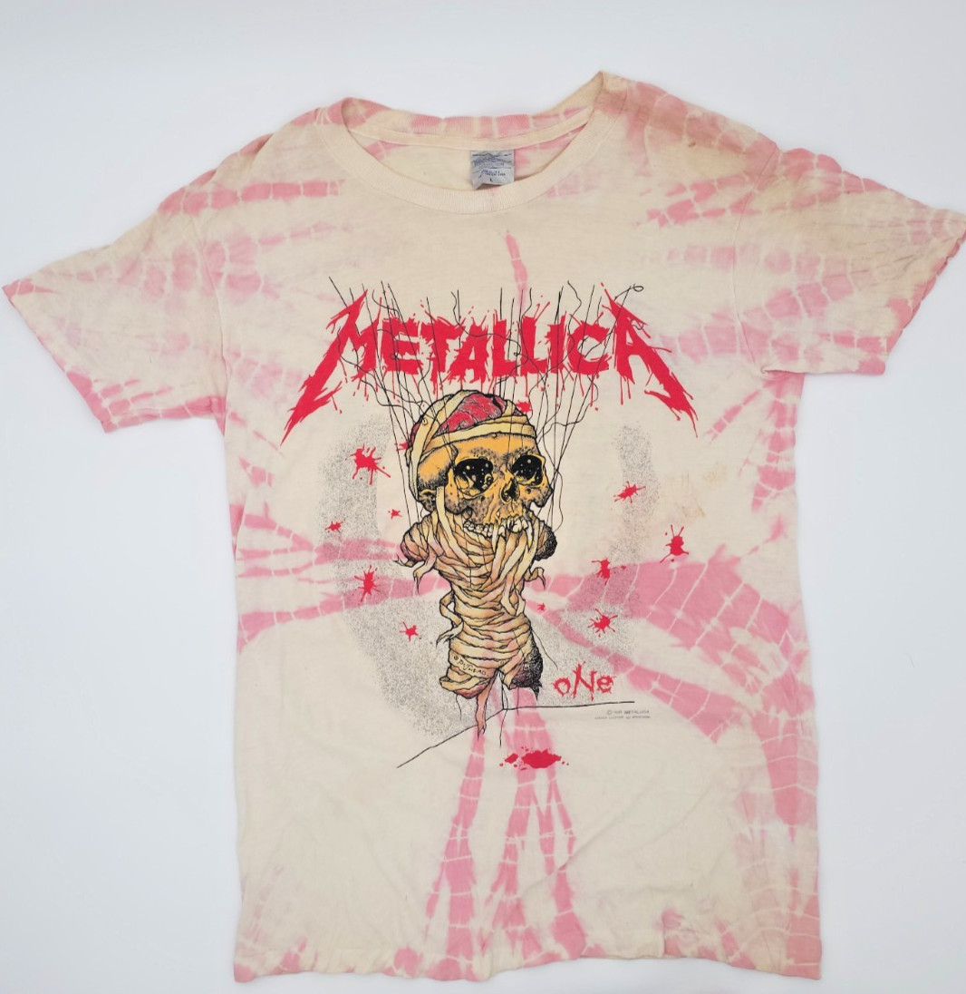 Vtg 1989 METALLICA One Landmine Shirt Tie Dye Brockum Pushead Misprint Metal L