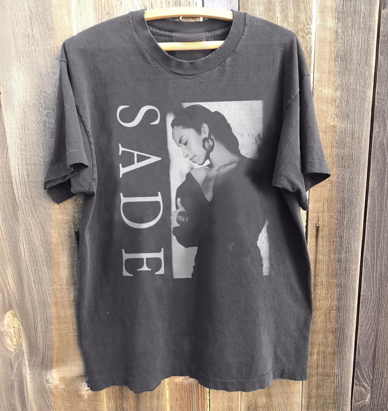 Sade Adu Vintage 90s Soul R&B Singer Portrait Charcoal Graphic T-Shirt