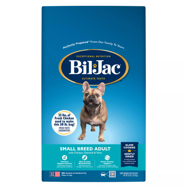 New w/ tags Bil-Jac Small Breed Adult Dry Dog Food 30 Lb Chicken Oatmeal & Yams New w/ tags Bil-Jac Small Breed Adult Dry Dog Food 30 Lb Chicken Oatmeal & Yams