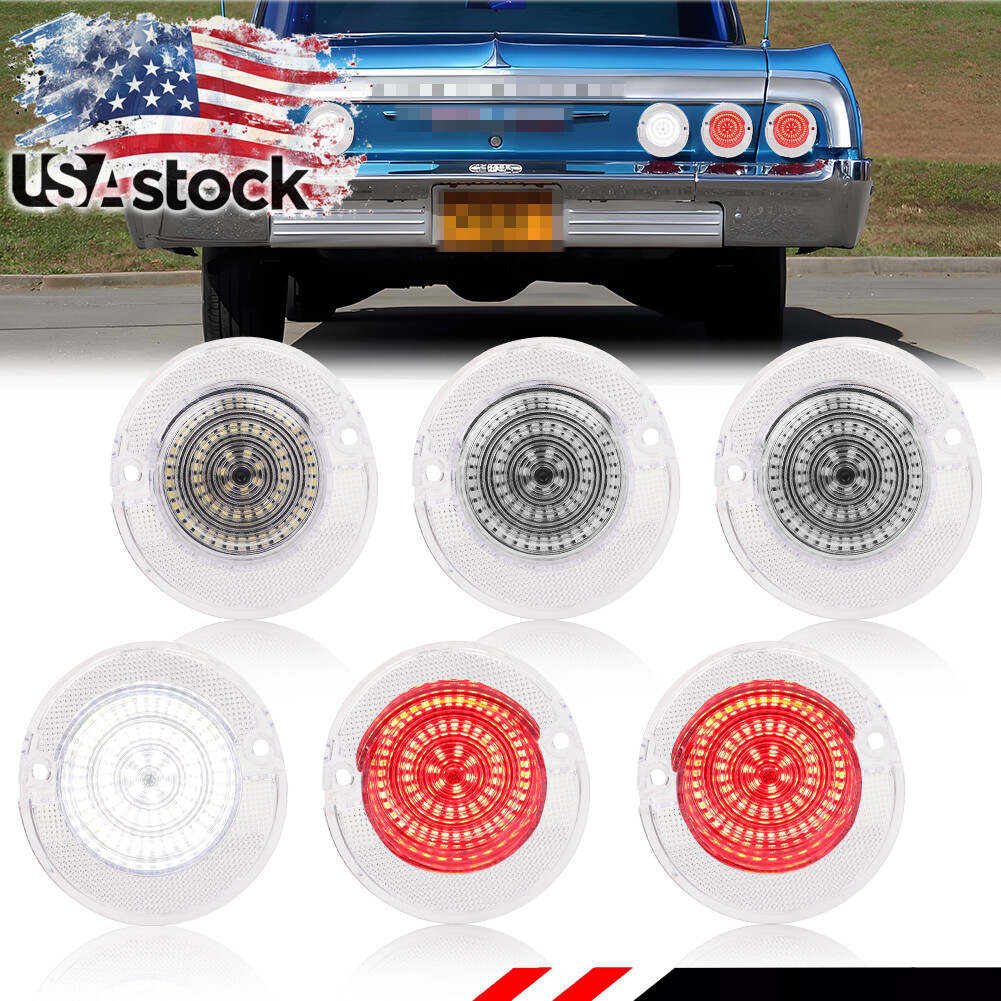 6X Clear Red LED Rear Tail Light Lens & White Backup Lamps For 1964 Chevy Impala