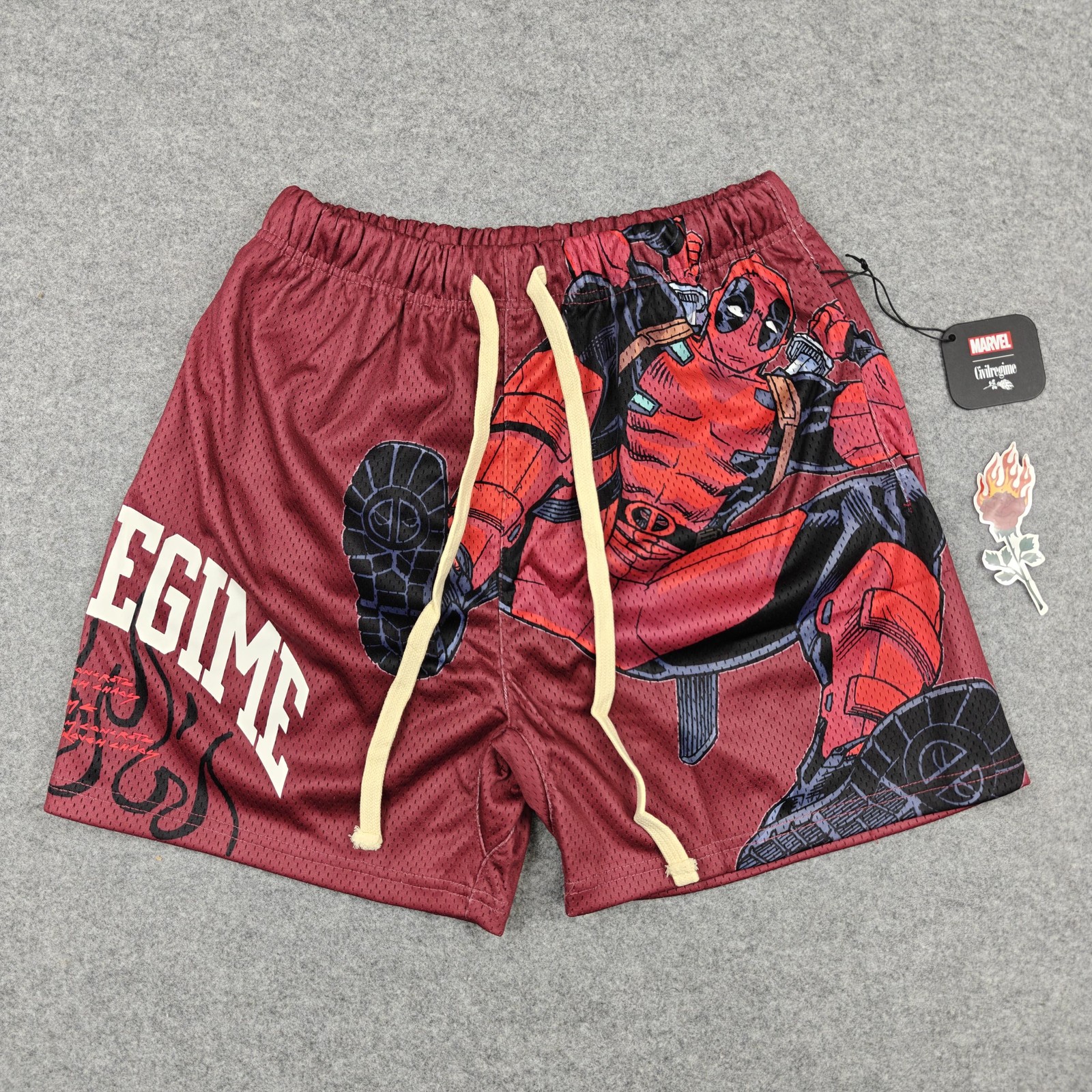 Civil Regime Shorts Mens Small Red Mesh Bullseye Deadpool Marvel Graphic