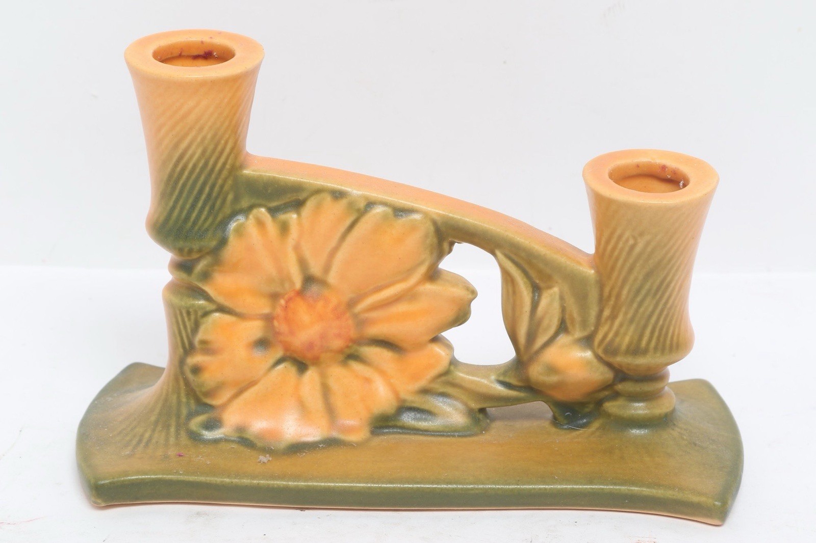 Roseville Peony Double Stick Candle Holder Vintage Art Pottery Roseville Peony Double Stick Candle Holder Vintage Art Pottery
