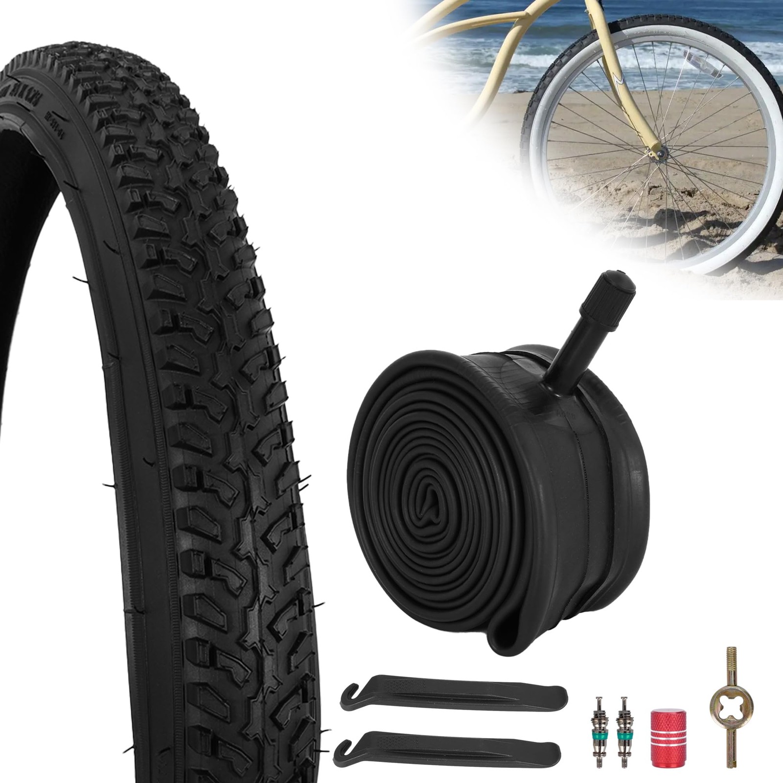 RUTU 24x1.75 Bike Tire & Tube 47-507 for MTB Beach Cruiser Wheelchair RUTU 24x1.75 Bike Tire & Tube 47-507 for MTB Beach Cruiser Wheelchair