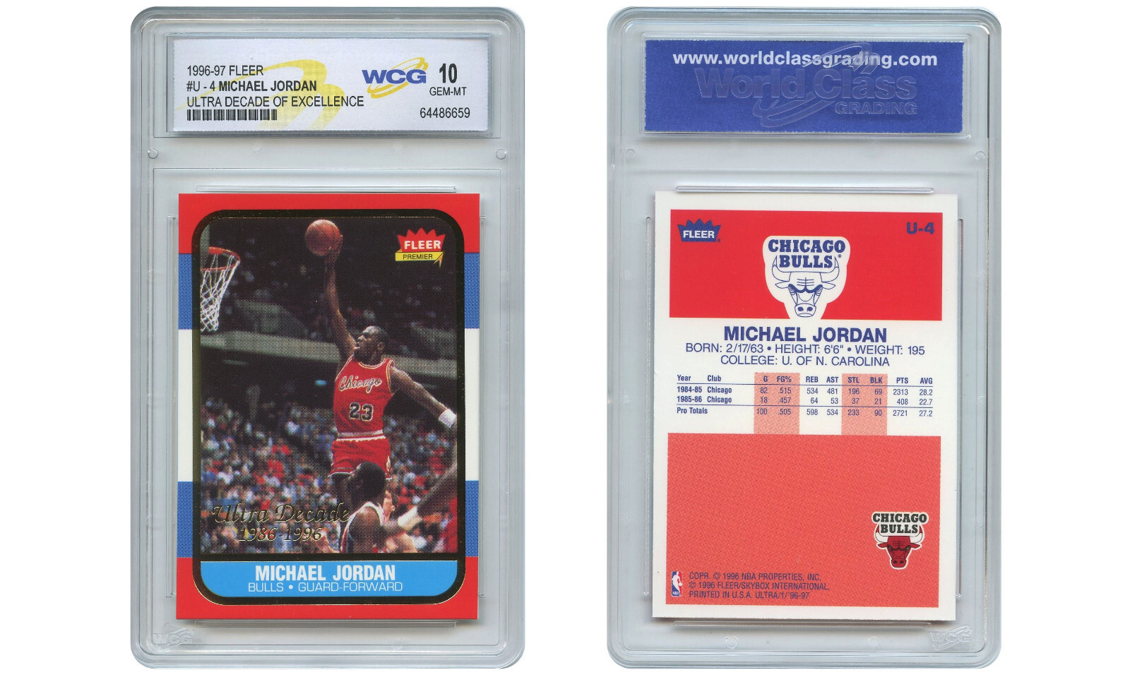 MICHAEL JORDAN 1996-97 Fleer ULTRA DECADE Excellence Rookie Card #U4 GEM MINT 10 MICHAEL JORDAN 1996-97 Fleer ULTRA DECADE Excellence Rookie Card #U4 GEM MINT 10