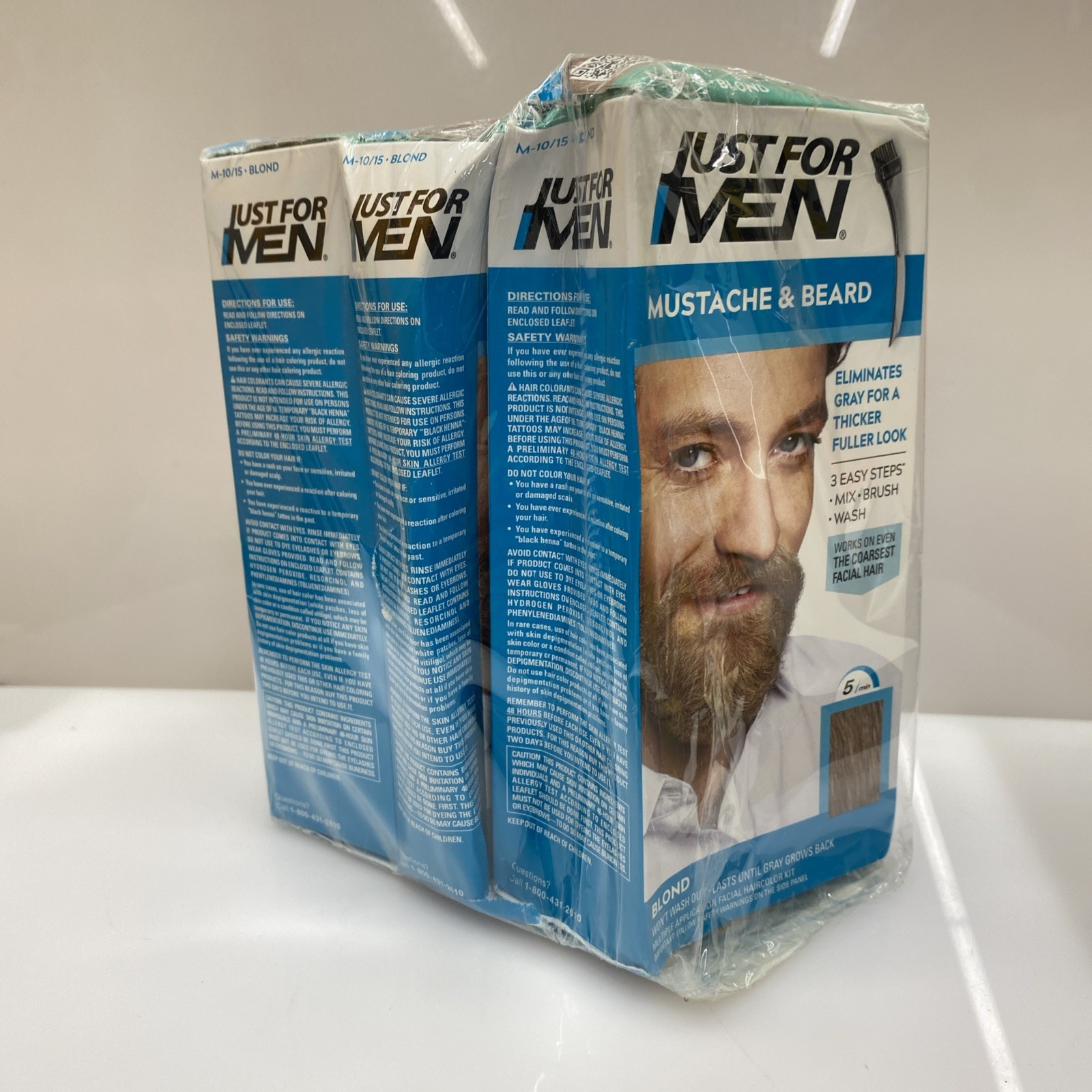 3X Just For Men Mustache & Beard Dye +Brush M-10/15 Blonde -Damaged Box 3X Just For Men Mustache & Beard Dye +Brush M-10/15 Blonde -Damaged Box