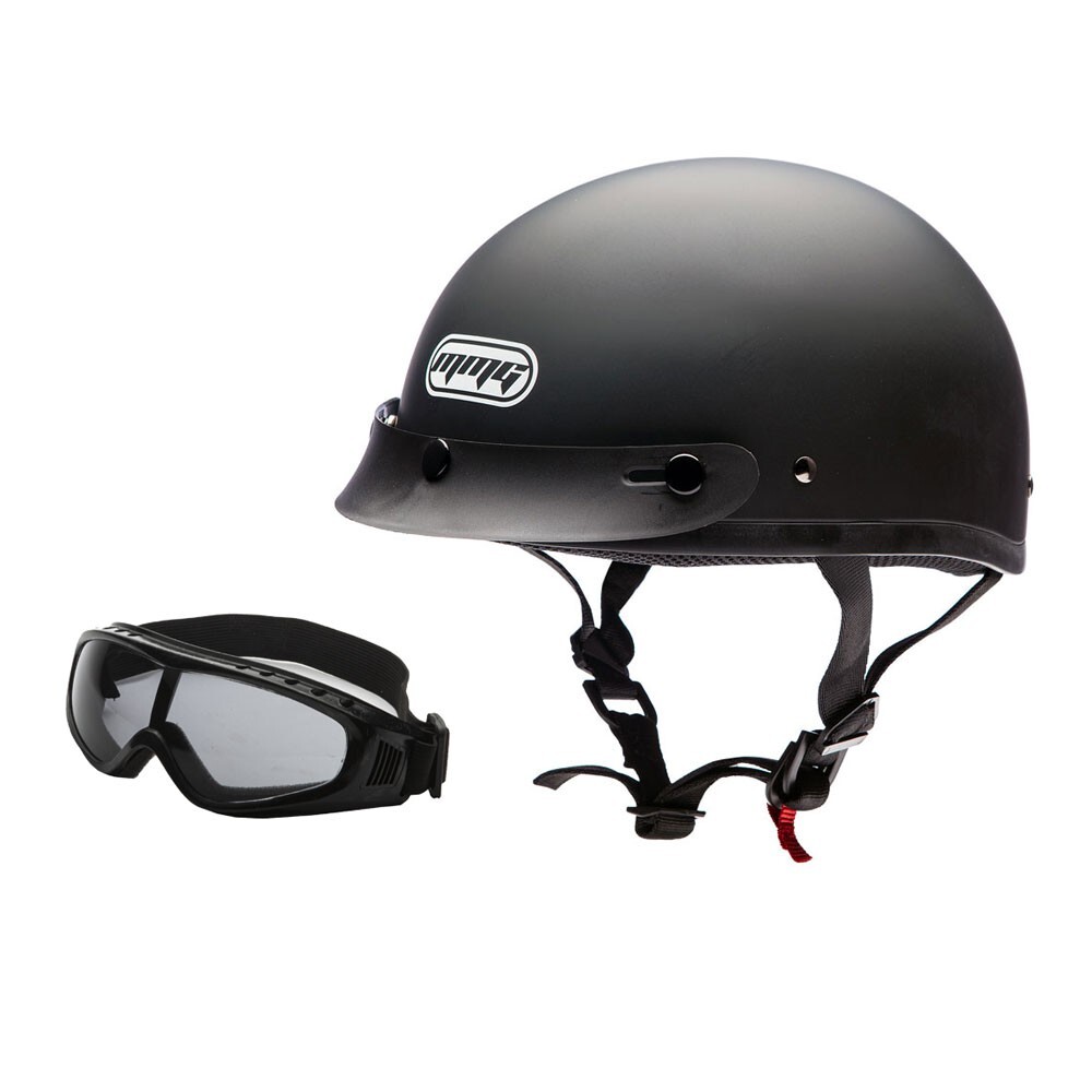 MMG Motorcycle Half Helmet Skull Cap Beanie - DOT Flat Matte Black (Medium)
