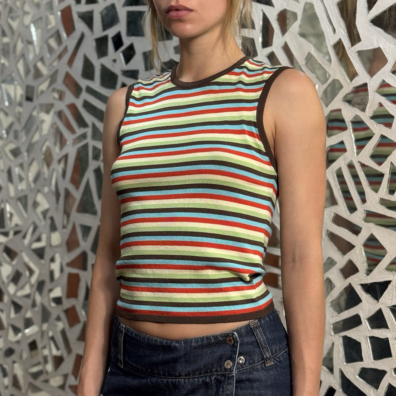 Siedres x Mango striped knit tank top in multicolor cotton size M
