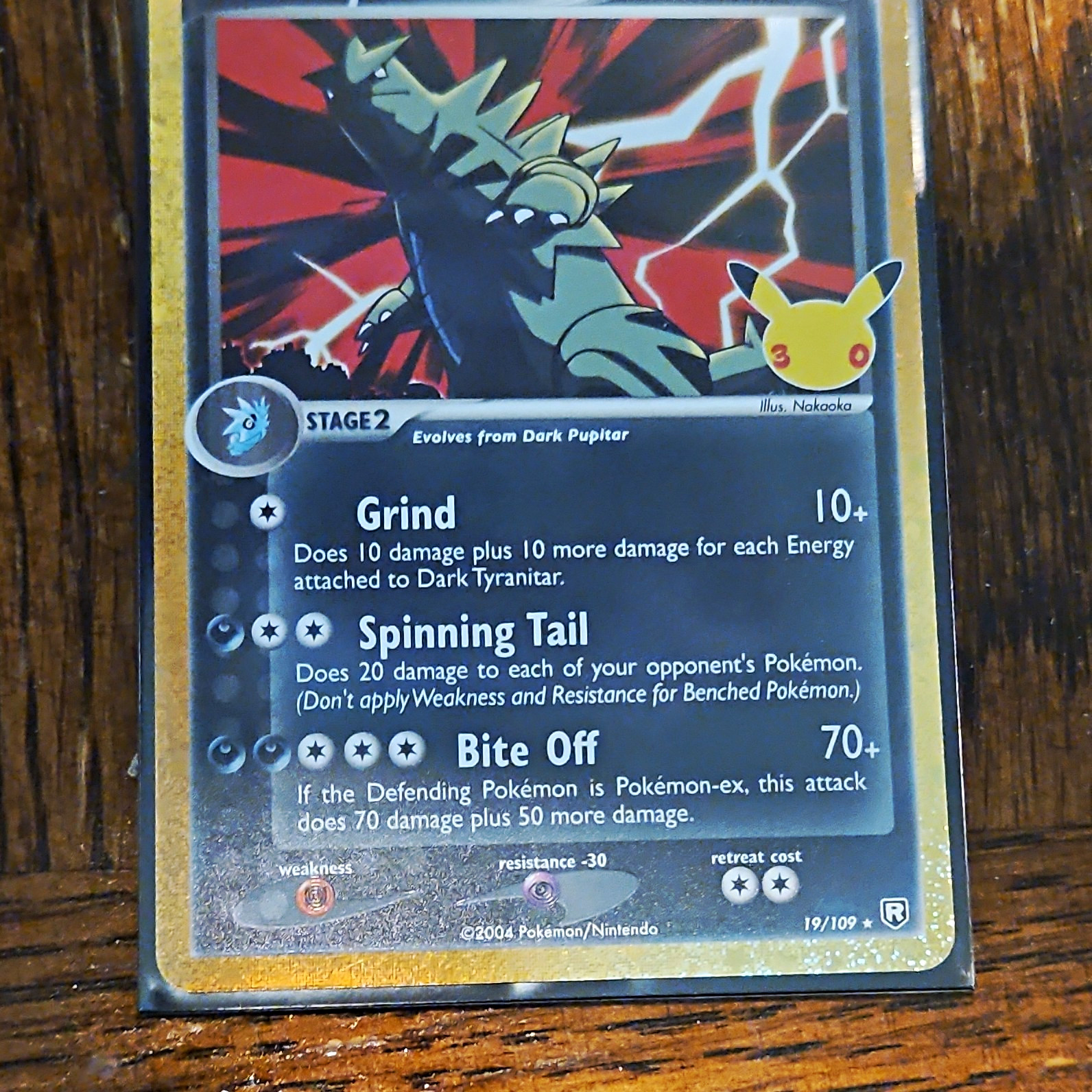 Dark Tyranitar 19/109 2004 Holo Rare 120 HP English 30th Celebration Dark Tyranitar 19/109 2004 Holo Rare 120 HP English 30th Celebration
