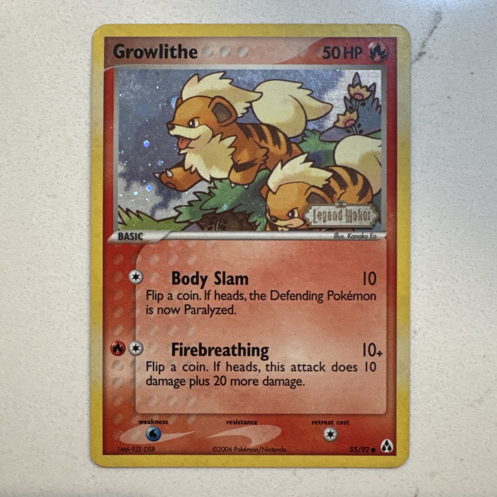 Pokemon TCG Growlithe 55/92 STAMPED Legend Maker Reverse Holo 2006 - LP Pokemon TCG Growlithe 55/92 STAMPED Legend Maker Reverse Holo 2006 - LP