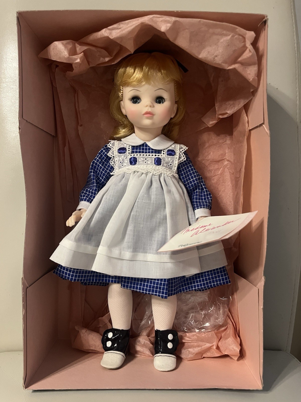Vintage Madame Alexander Pollyanna Doll Blue Gingham Dress With Tags And Box