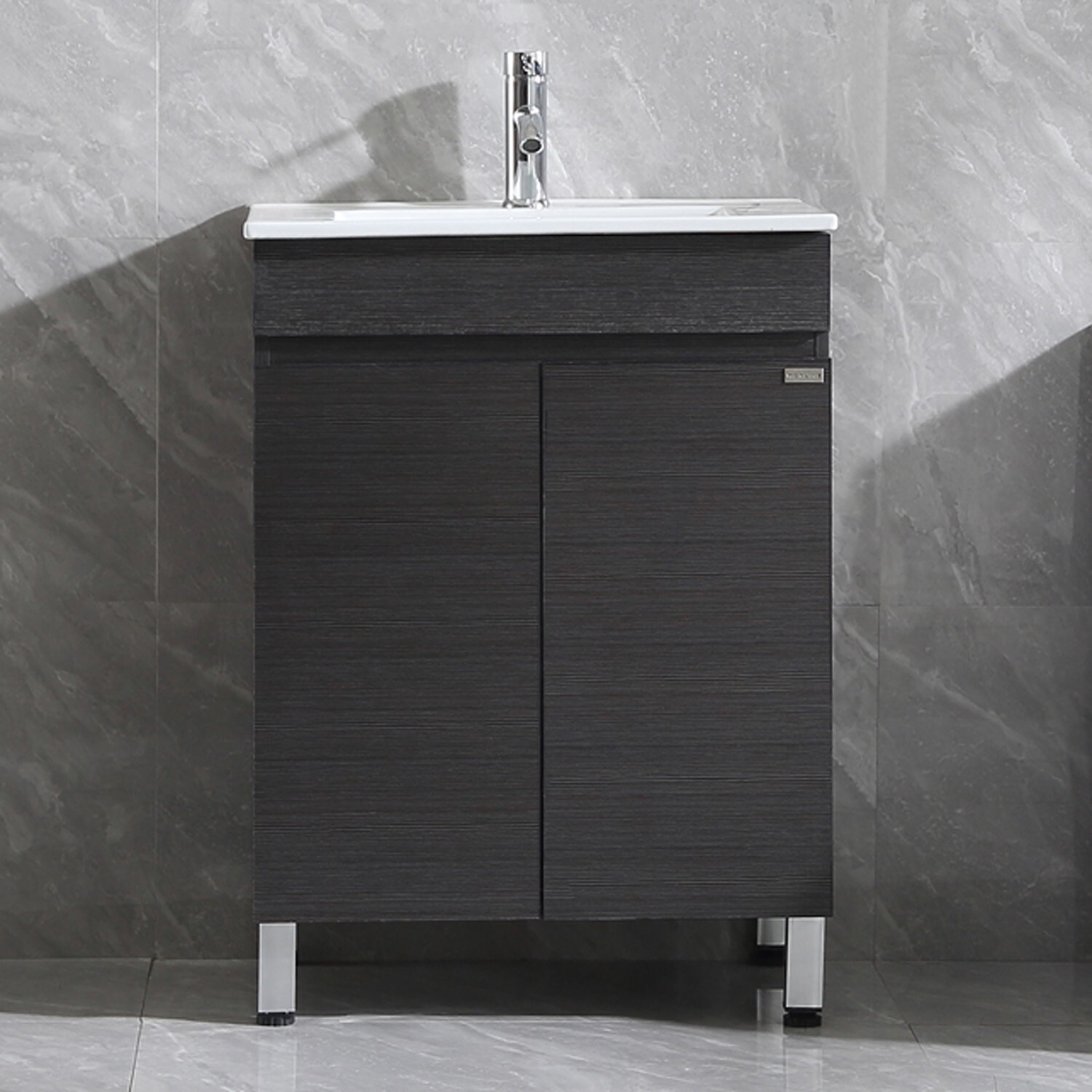 24 inch Single Bathroom Vanity Wood Grain Cabinet Ceramic Sink Faucet Combo Set