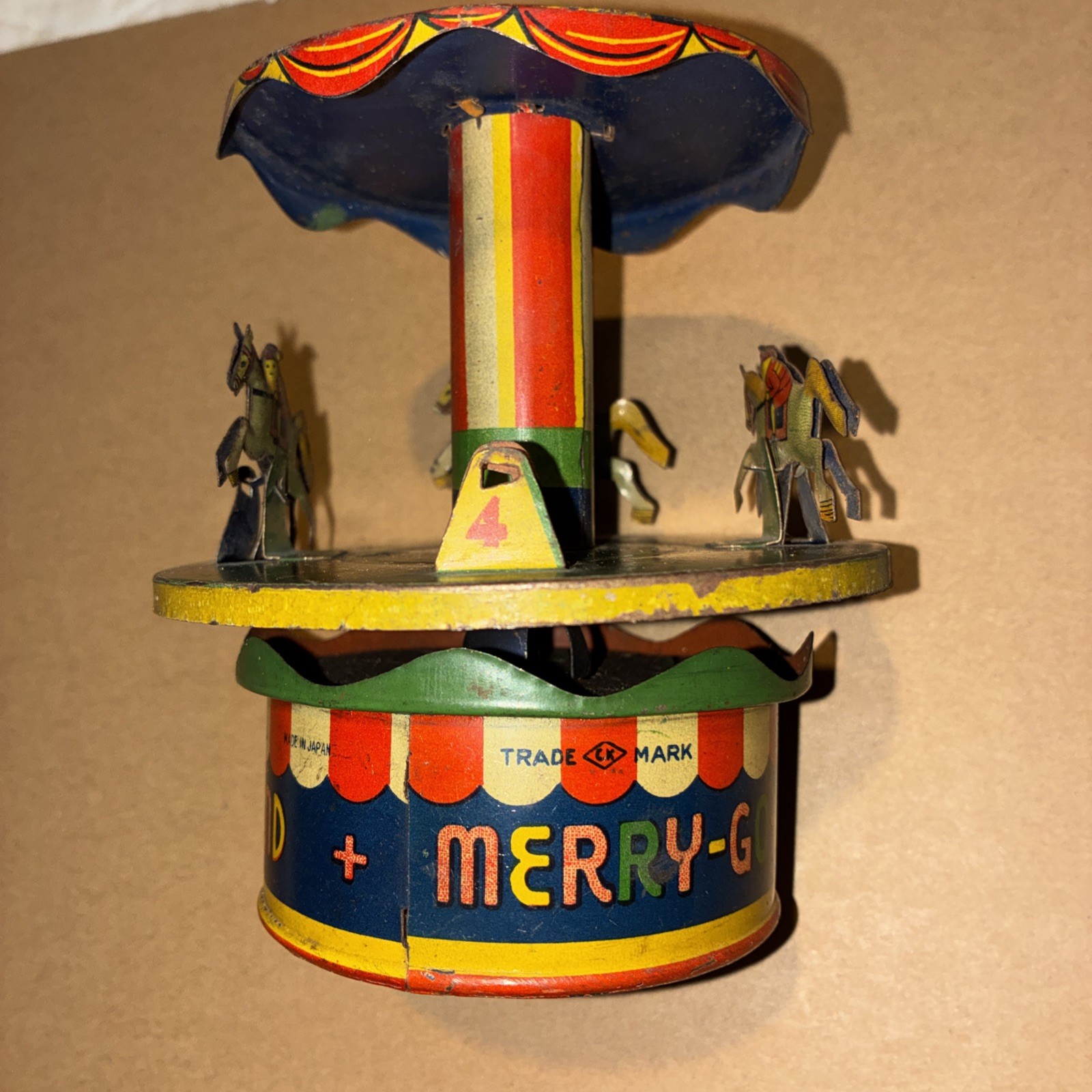 Vintage 1950s CK Japan Tin Merry Go Round Carousel Horses Vintage 1950s CK Japan Tin Merry Go Round Carousel Horses