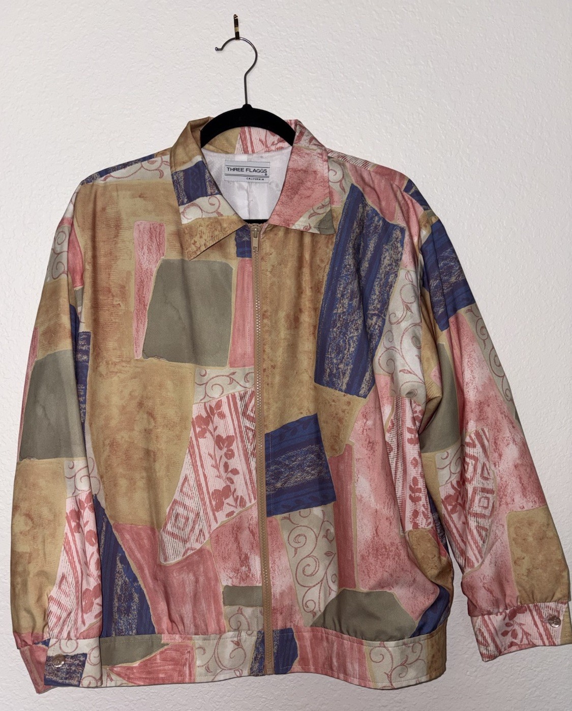 Vintage 80s/90s Women’s Patchwork Print Windbreaker by Three Flaggs, Size 10