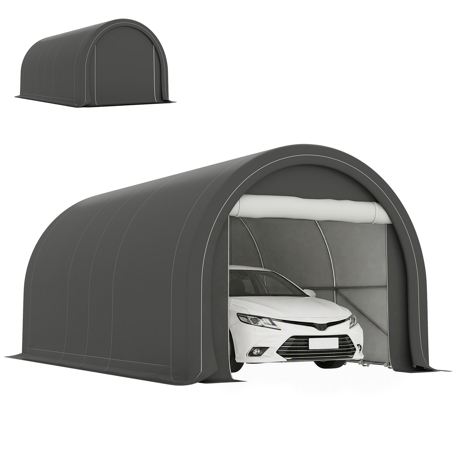 10\' x 16\' Carport Storage Tent Anti-UV PE Portable Garage, Gray