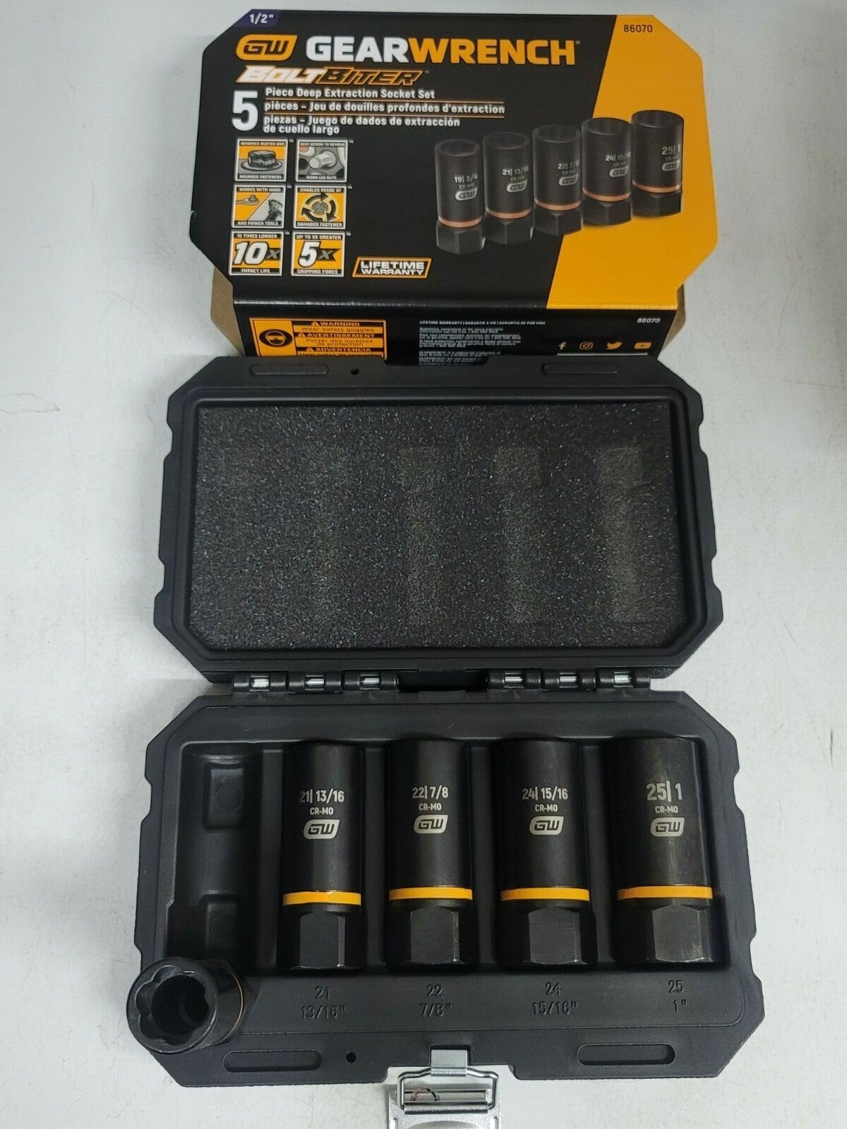 Gearwrench 5pc Deep Bolt Biter Impact Extractor Socket Set for SAE & MET #86070