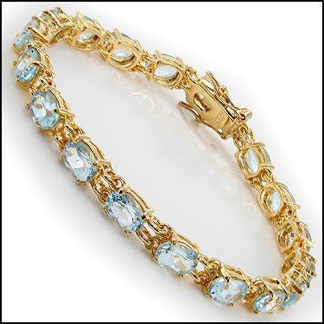 Womens 18K Yel Gold/Solid Sterling Silver 16 CTW Swiss Blue Topaz 7.25\