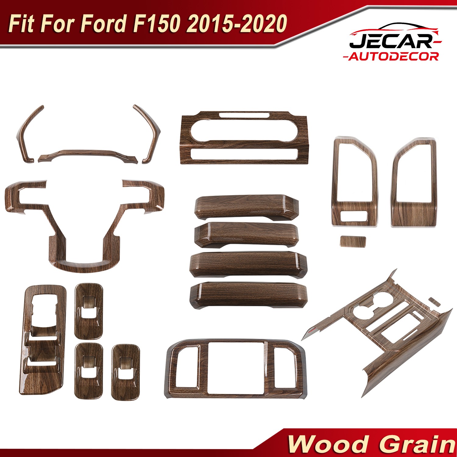 19pc Full Set Interior Console Decor Cover Trim For Ford F150 15-20 Wood Grain 19pc Full Set Interior Console Decor Cover Trim For Ford F150 15-20 Wood Grain