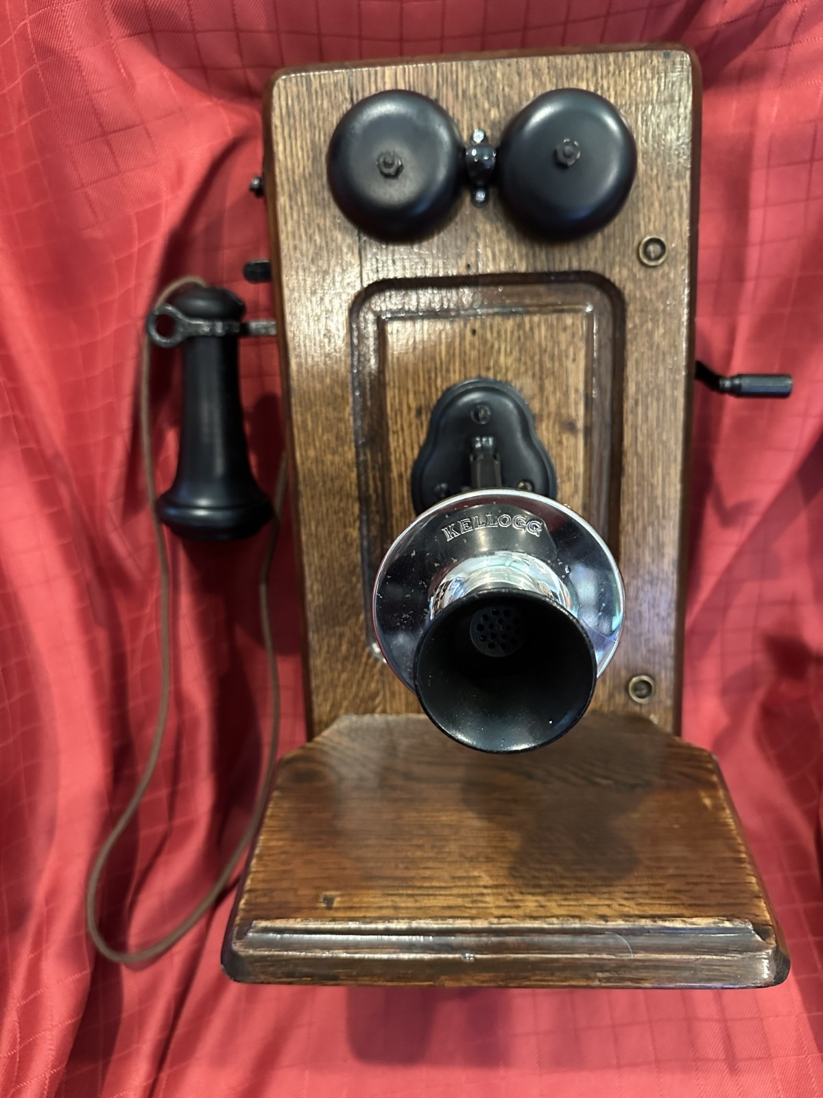 Restored Antique 1901 KELLOGG Oak Magneto Wall Phone works on modular connection