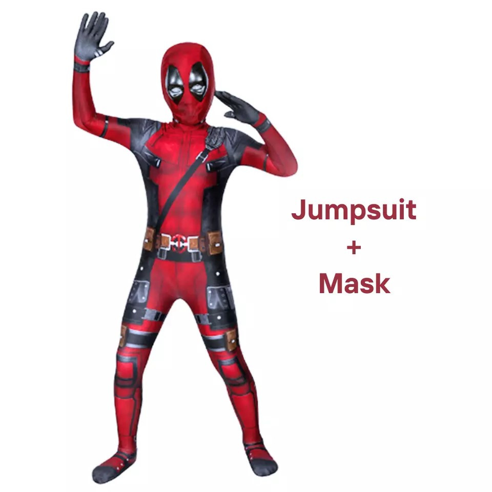 Deadpool Halloween Cosplay Costume Kids Jumpsuits Bodysuits With Backbag Swords