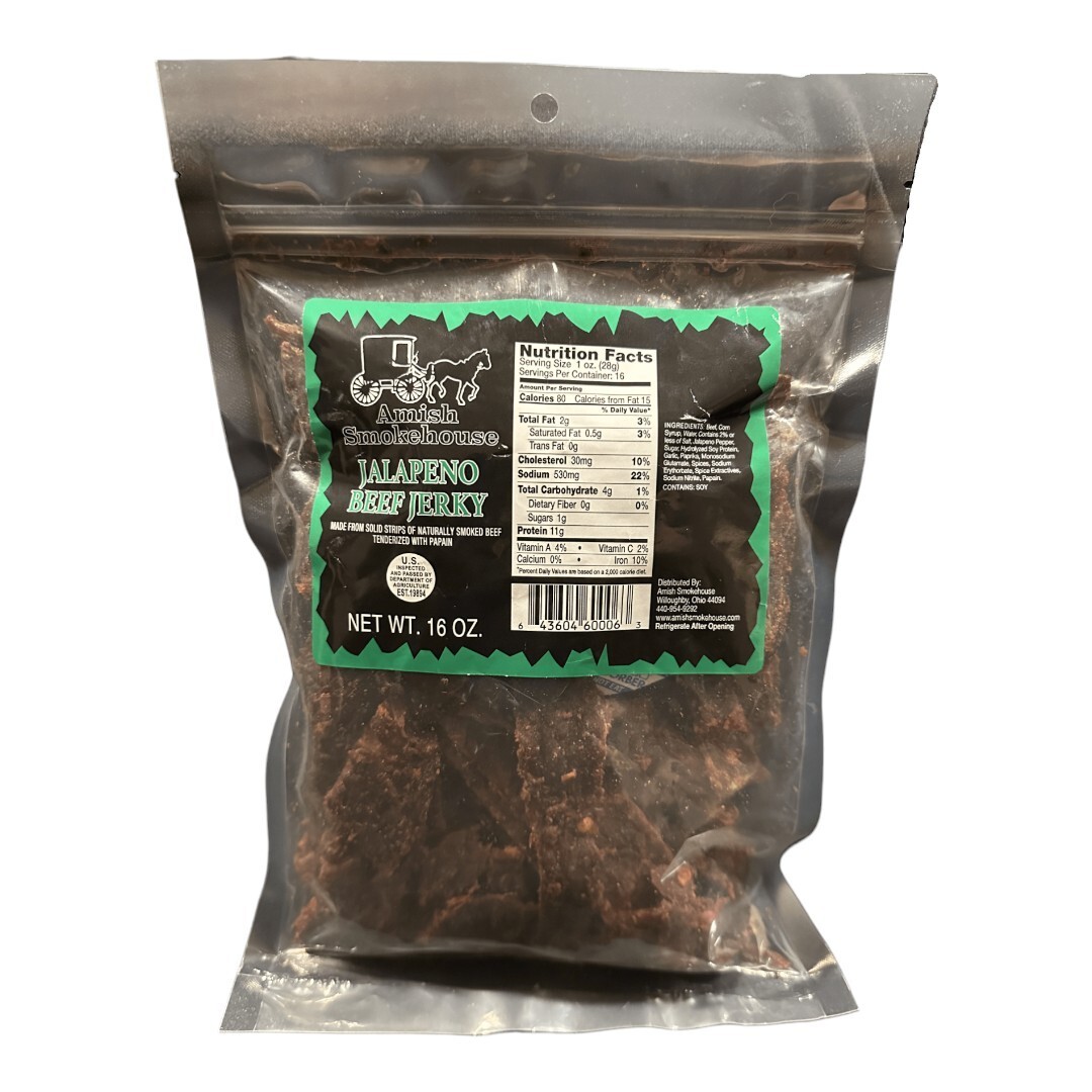 Amish Smokehouse Beef Jerky, 16oz Bulk Bag, Jalapeno Amish Smokehouse Beef Jerky, 16oz Bulk Bag, Jalapeno