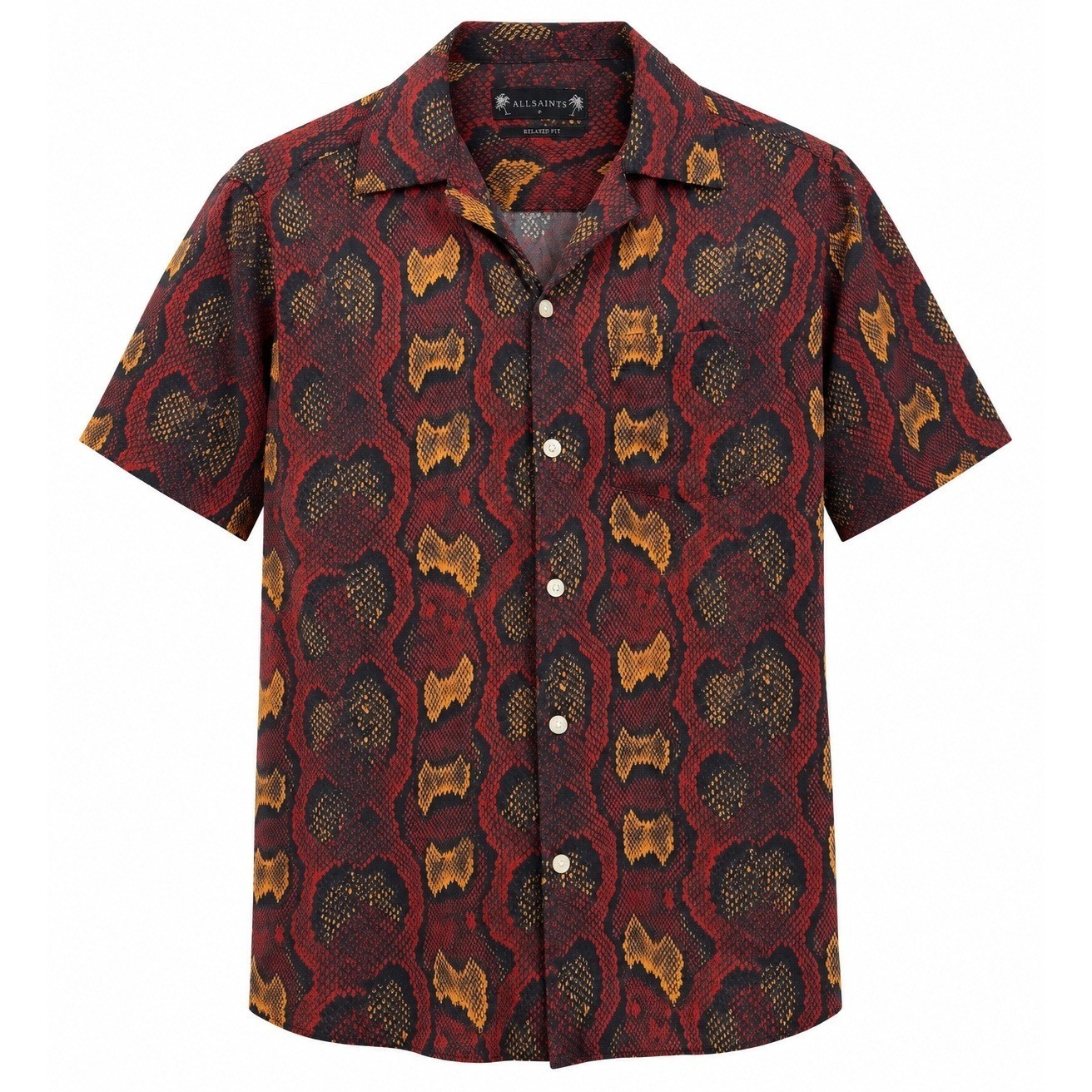 AllSaints Copperhead SS Shirt Red Snakeskin Relaxed Fit Mens Size Medium