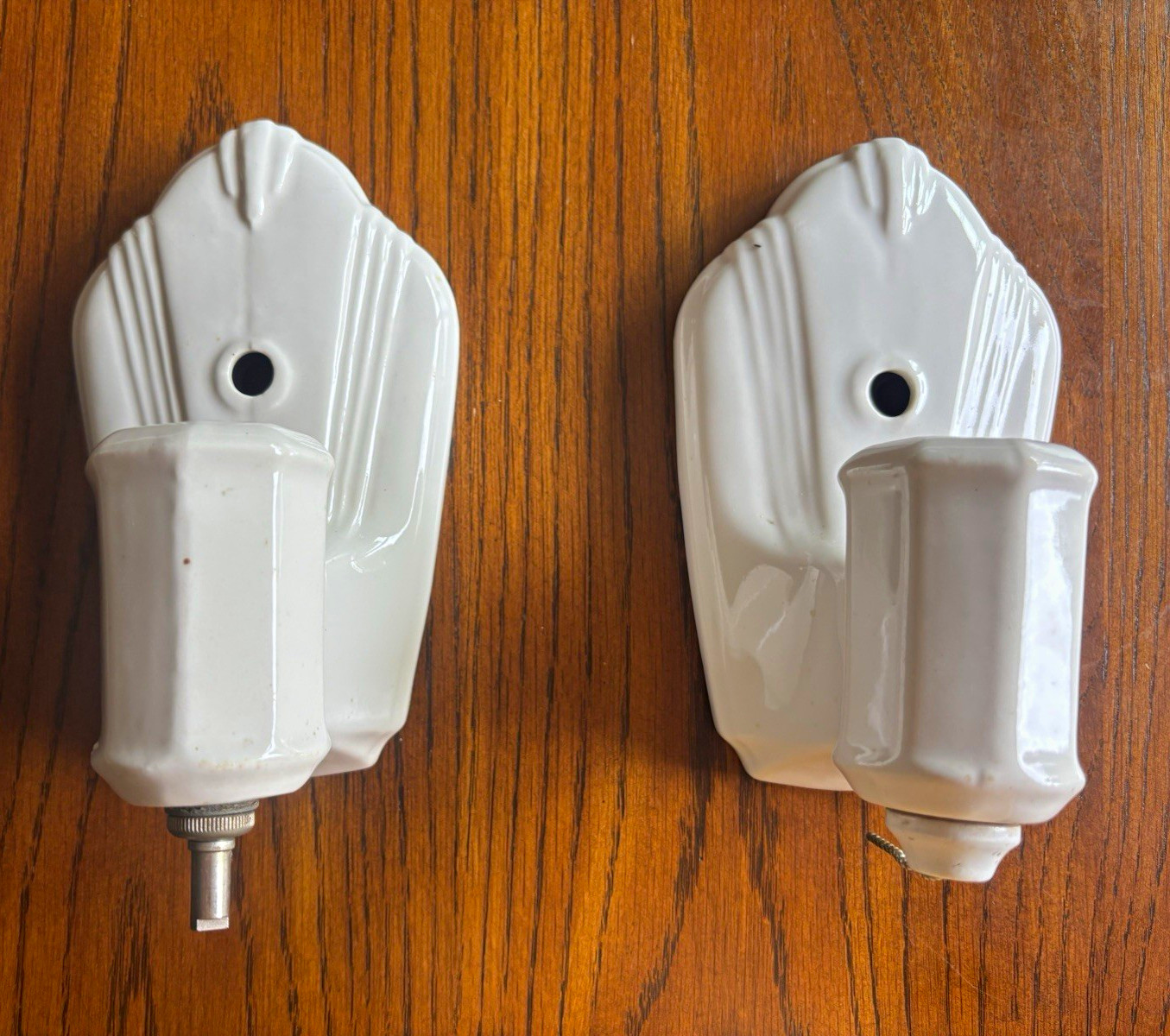 Pair of vintage Art Deco white porcelain wall sconces Pair of vintage Art Deco white porcelain wall sconces