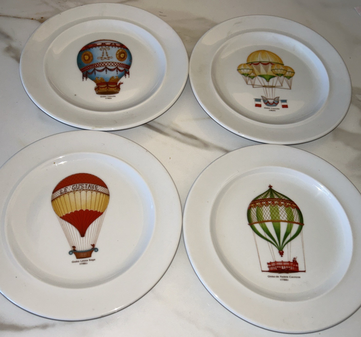 Set of 4- JWK Bavaria Germany Balloonist/Mongolfier Dessert Plates 6”