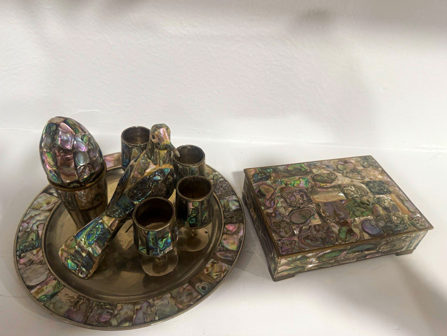 Vintage Mexican alpaca silver an analone shell set Vintage Mexican alpaca silver an analone shell set