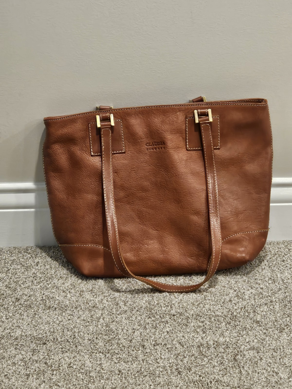 Vtg Claudia Firenze Brown Italian Leather Satchel Shoulder Bag Vtg Claudia Firenze Brown Italian Leather Satchel Shoulder Bag