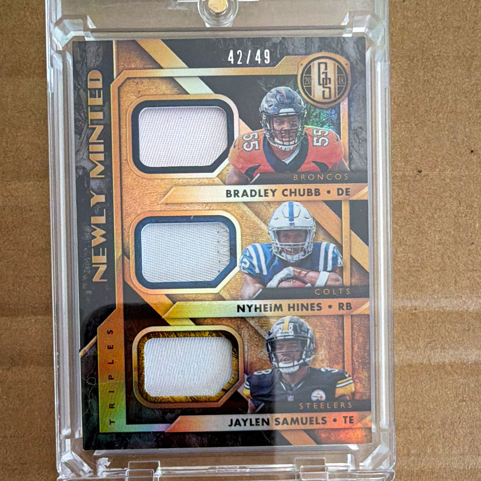 Panini 2018 Gold Standard Newly Minted Triples #4 Chubb Hines Samuels 42/49