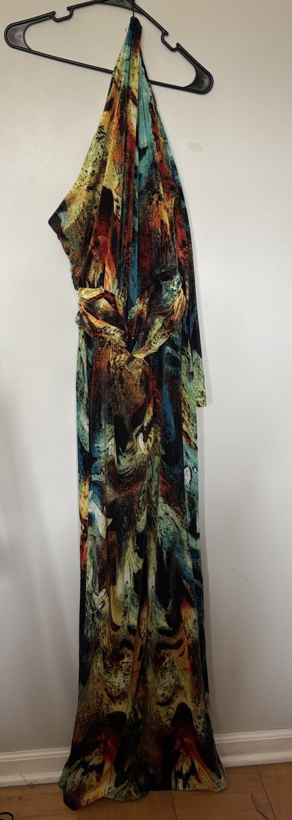 LUXXEL One Shoulder Maxi Dress L Multicolor Tropical Formal Wedding Guest