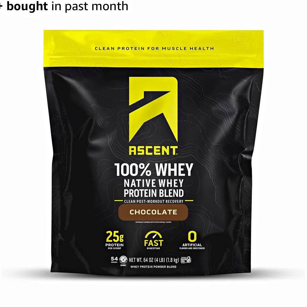 Ascent 100% Whey Protein Powder, Chocolate 4 lb, Gluten-Free, No Artificial Ascent 100% Whey Protein Powder, Chocolate 4 lb, Gluten-Free, No Artificial