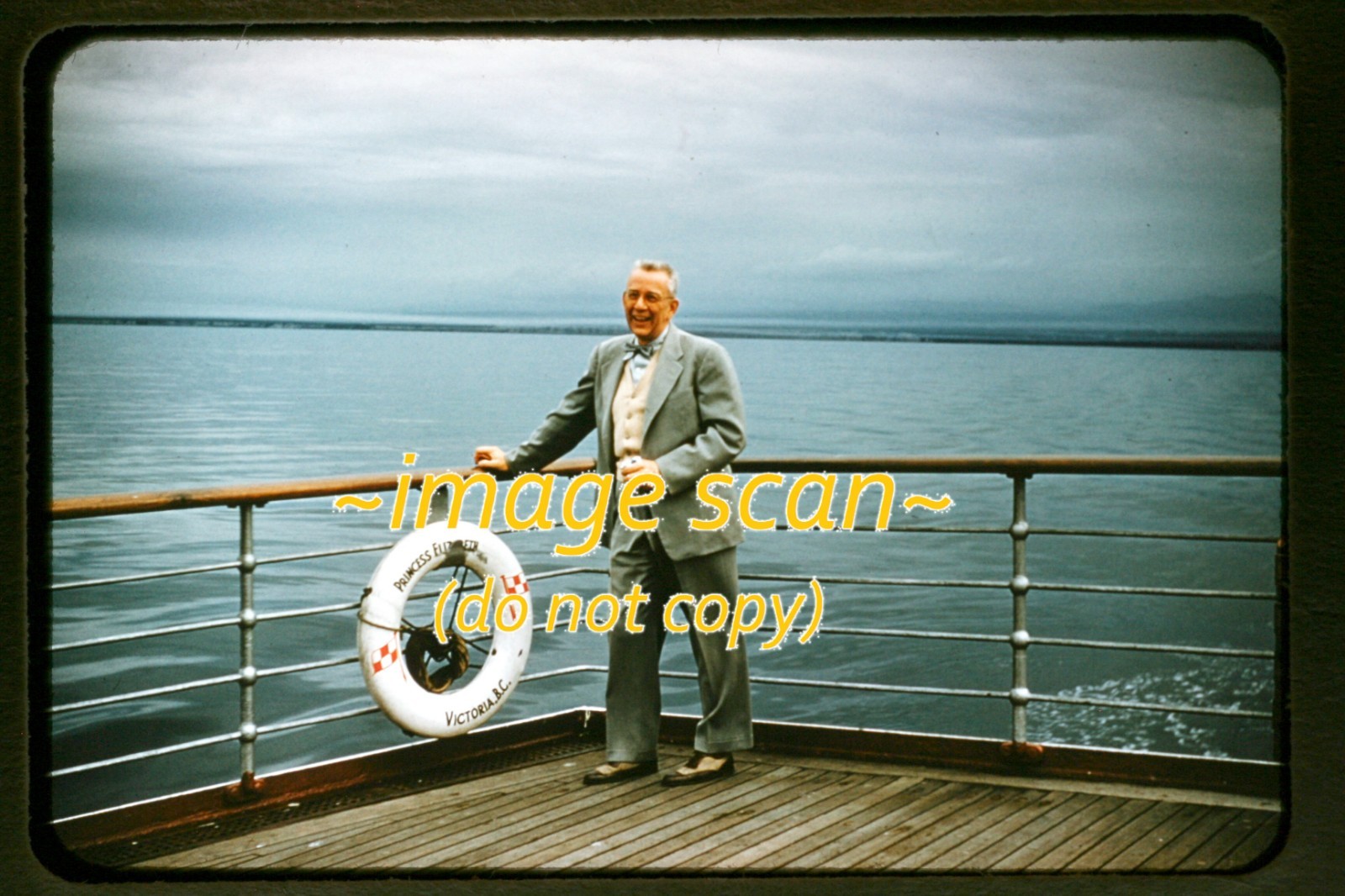 1950s Duplicate Slide, CP Canadian Pacific Man on Princess Elizabeth Ferry Ship