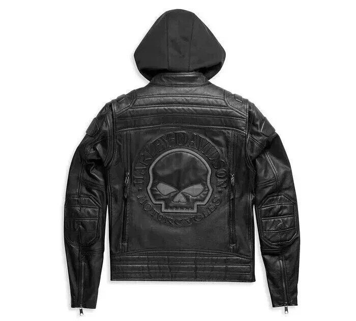 Men's Harley-D Black  Auroral II 3-in-1 Motorcycle Reflective Skull Biker Jacket