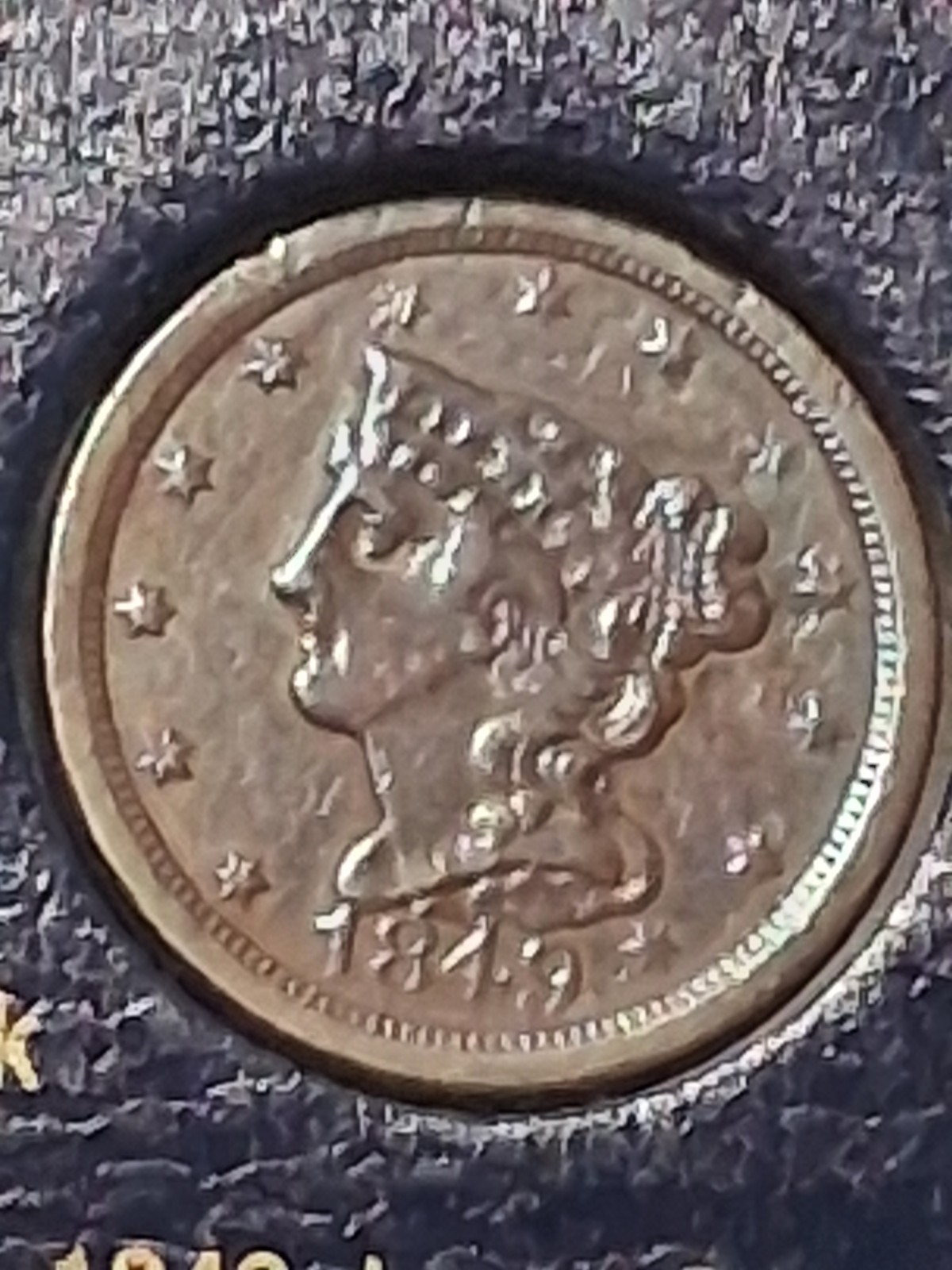 1849 BRAIDED HAIR HALF CENT. XF/ AU CONDITION. LOW MINTAGE SCARCE.