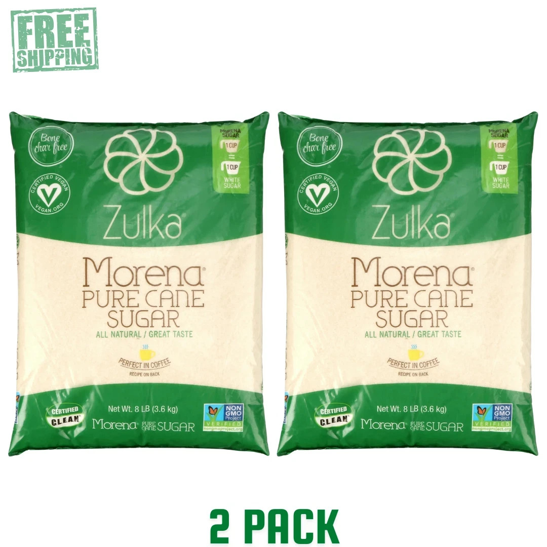 Zulka Pure Cane Sugar, 8 lb, Vegan & Plant Based and Non GMO.Best Price 2 Pack