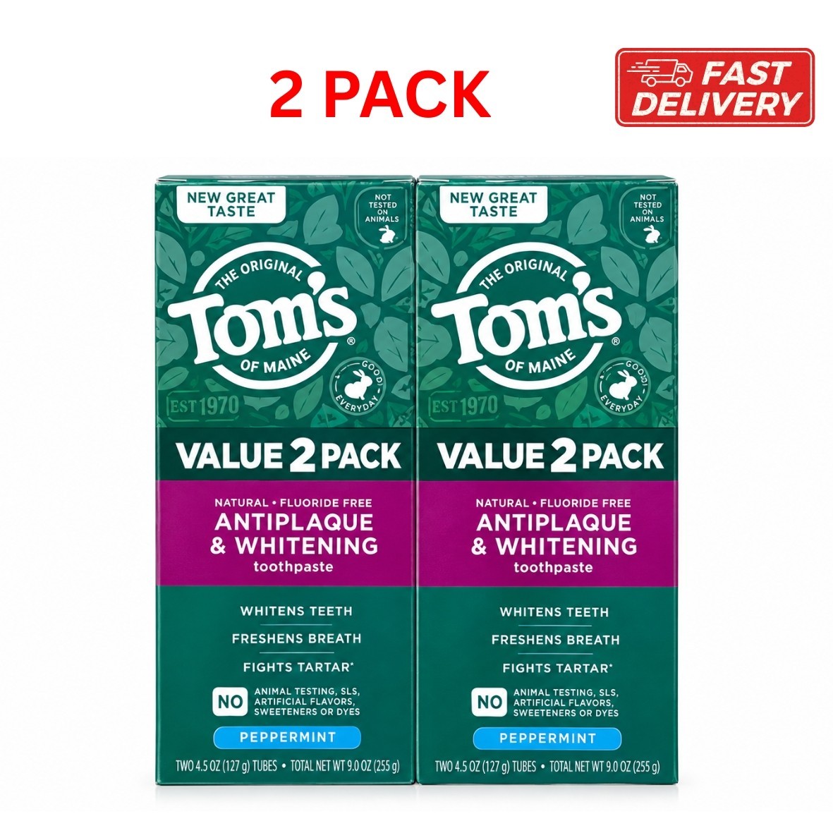 Tom’s of Maine Antiplaque and Whitening Fluoride Free Toothpaste, Peppermint New