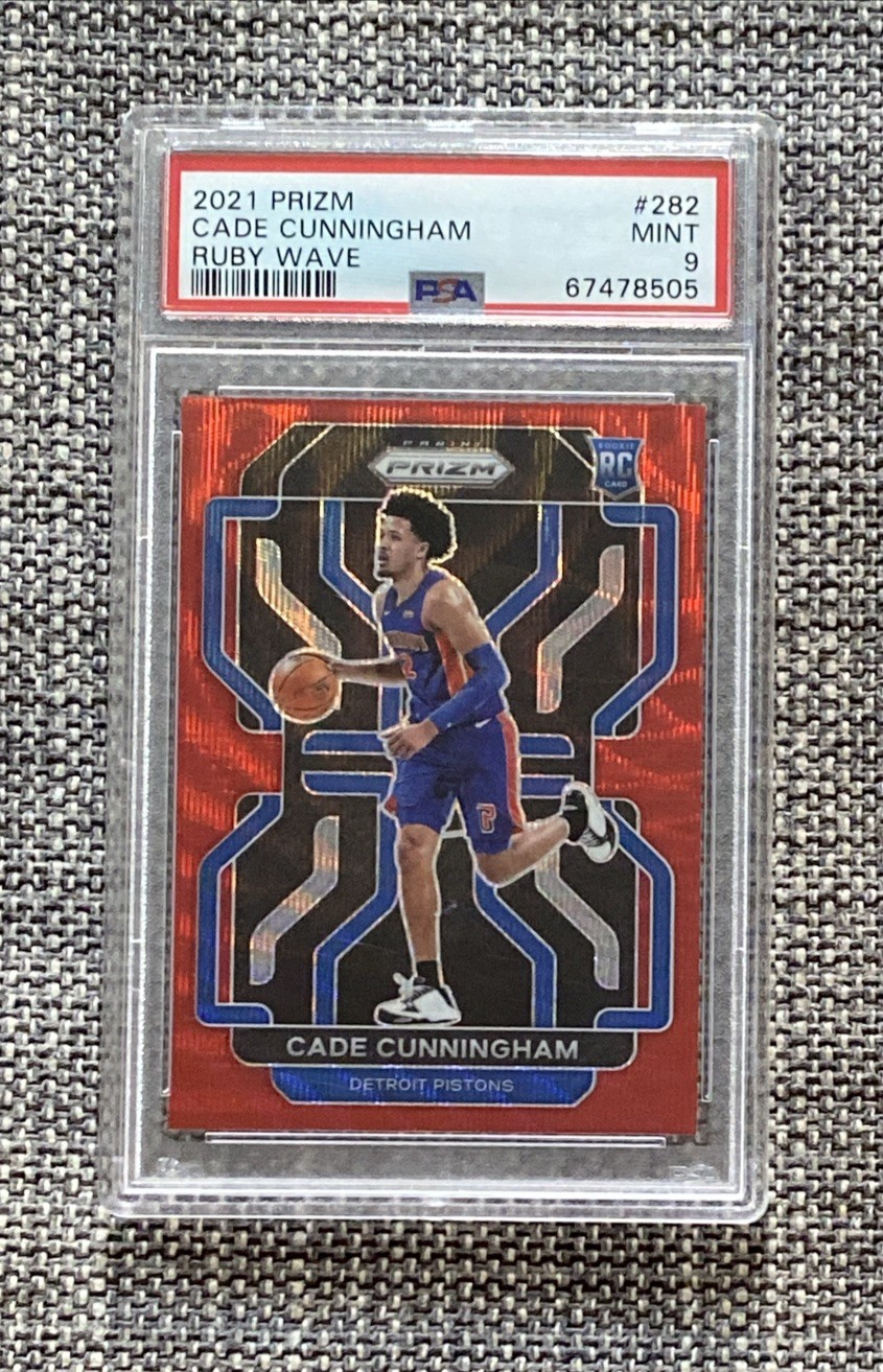 2021-22 Panini Prizm Cade Cunningham Rookie Ruby Wave Prizm SP PSA 9 Pistons RC