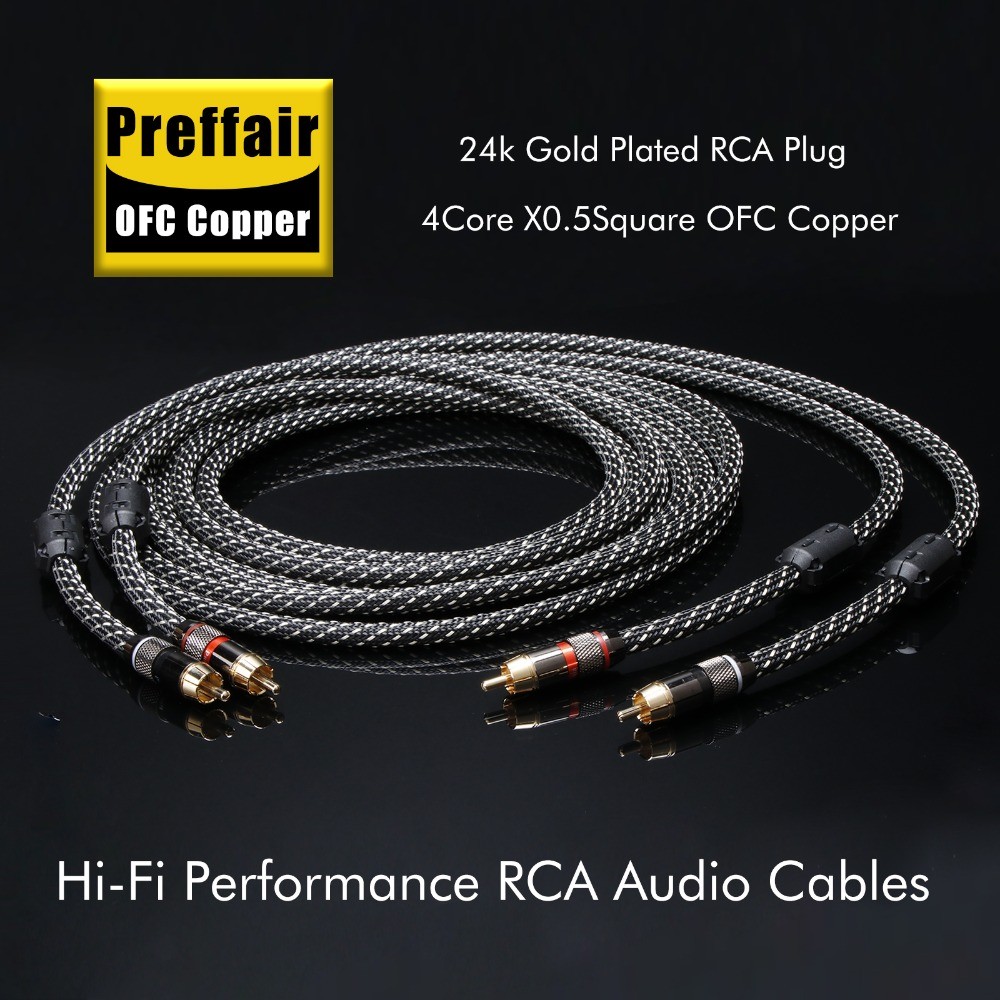 Pair OFC HiFi RCA Audio Cable With Gold Plated Shielded Signal Interconnect Wire