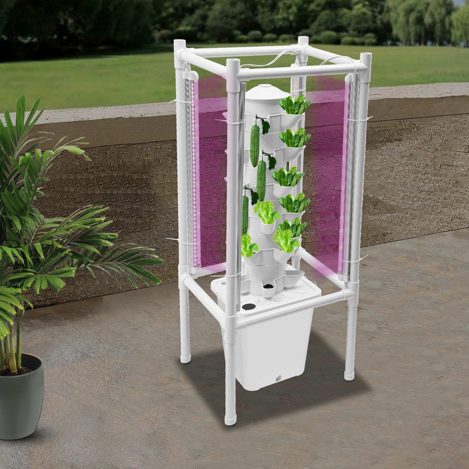 30-Pot Vertical Hydroponic Tower System Set with LED Lighting & Auto-Watering