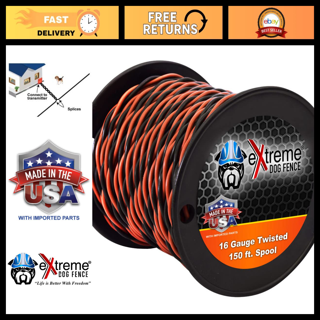 16 Gauge Twisted Dog Fence Wire, 150ft Solid Copper Core, Durable Pet Containmen