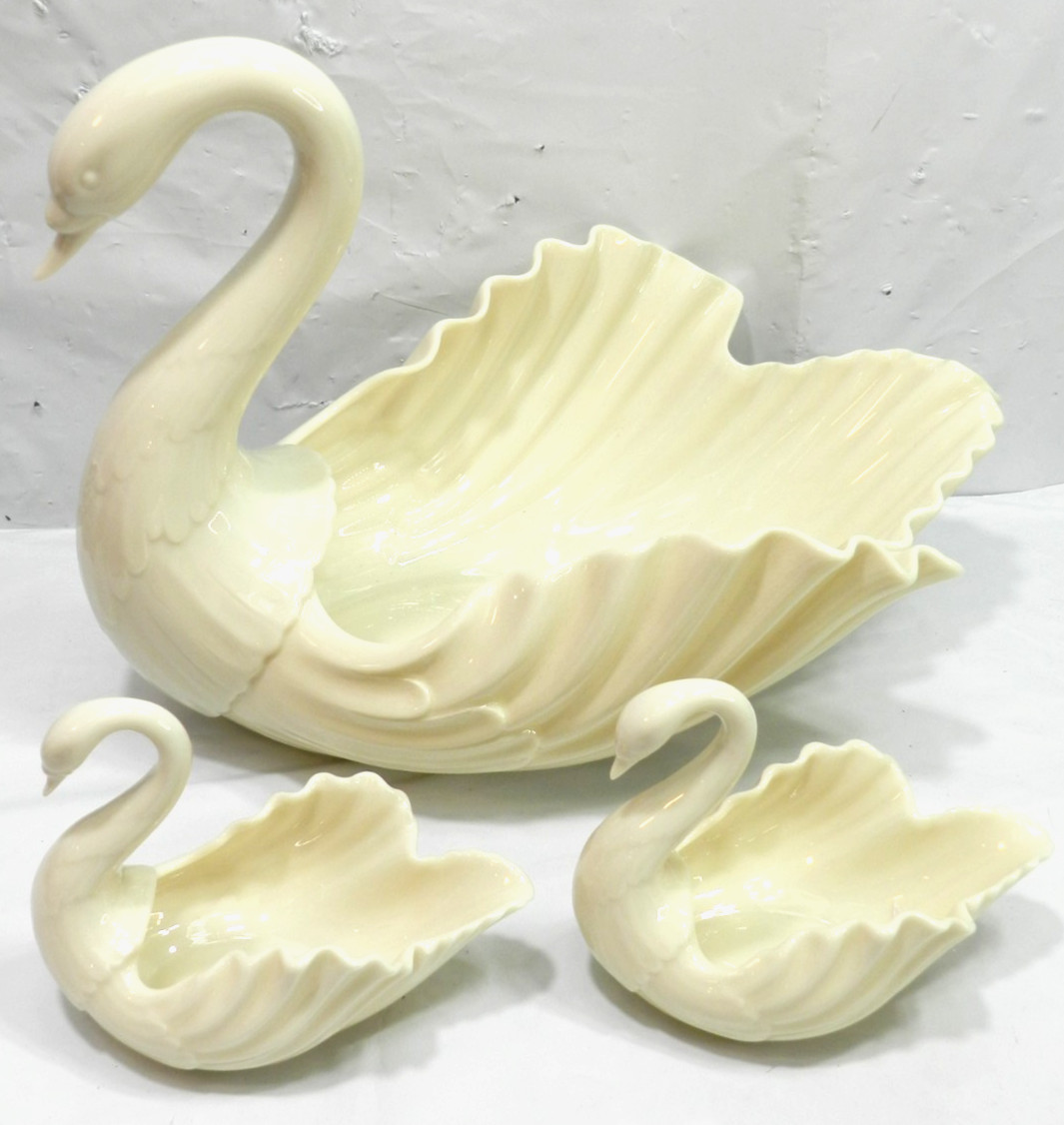 3 PC Lenox Porcelain Large Swan Bowl 12” Centerpiece Candy Dish & 5