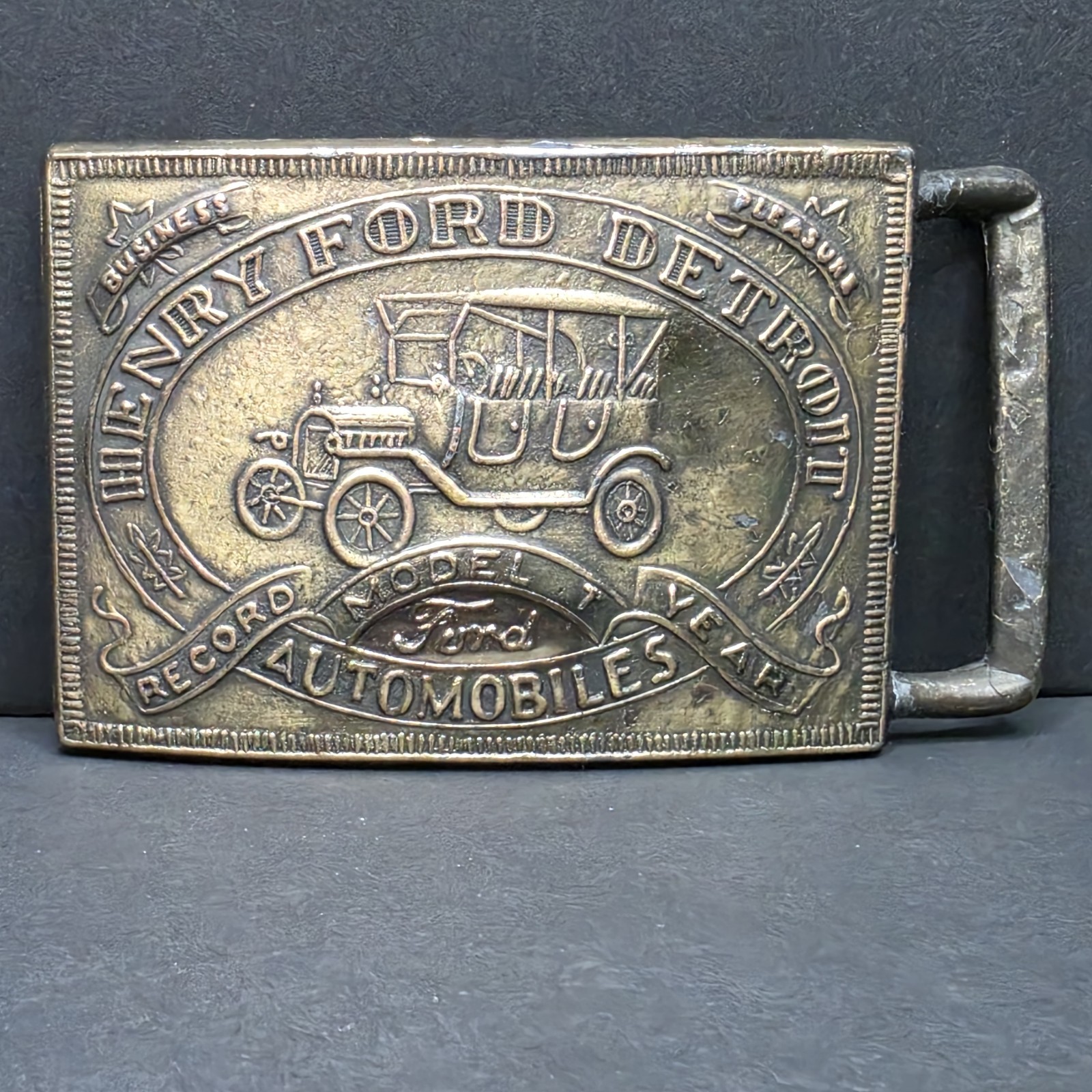 Vintage Ford Model T Antique Car Auto Belt Buckle Heny Ford Auto Detroit NOS
