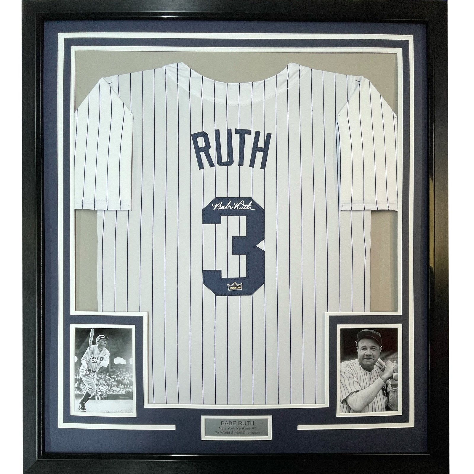 Framed Facsimile Autographed Babe Ruth 35x39 Pinstripe Jersey Framed Facsimile Autographed Babe Ruth 35x39 Pinstripe Jersey